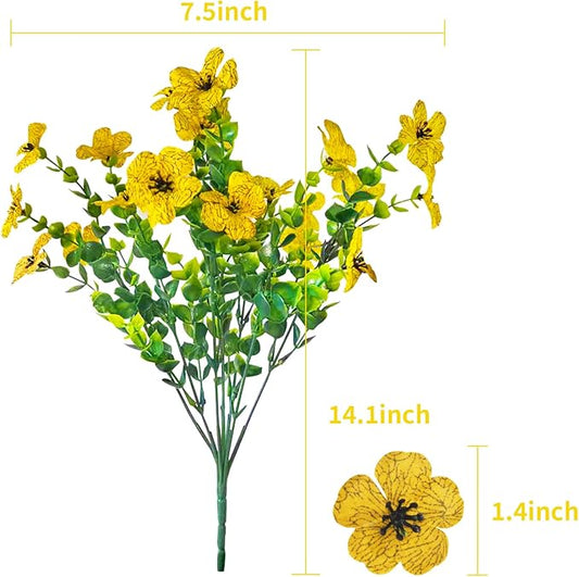 Artificial Fall Flowers Faux Mums for Outdoor Indoor Garden Home Decoration, Faux Flower Daisy with Eucalyptus Leaves Fake Mums Plants Greenery Boxwood Porch Patio, 12 Bundles