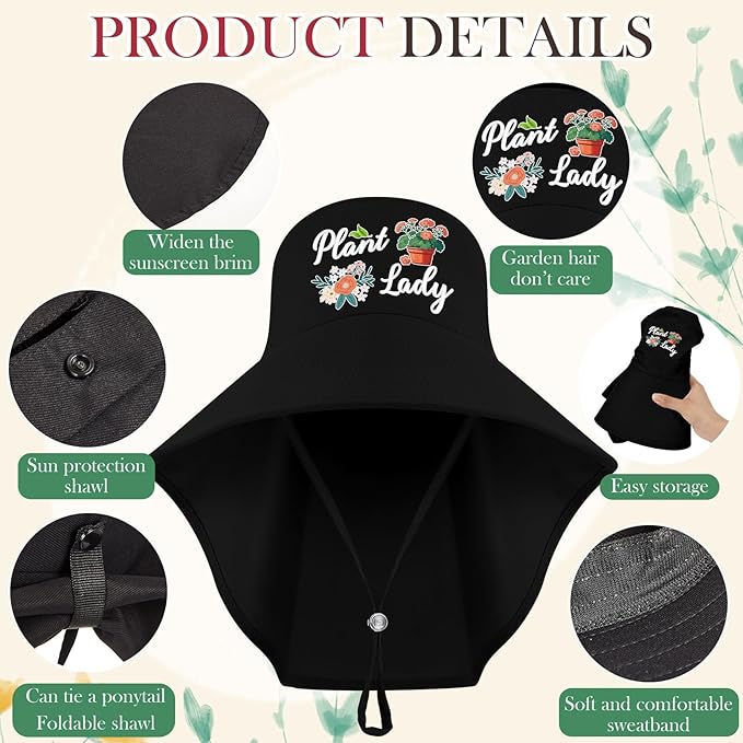 Garden Hats for Women Gardener Gifts Sun Protection Wide Brim Embroidered Hat with Neck Flap for Christmas Birthday