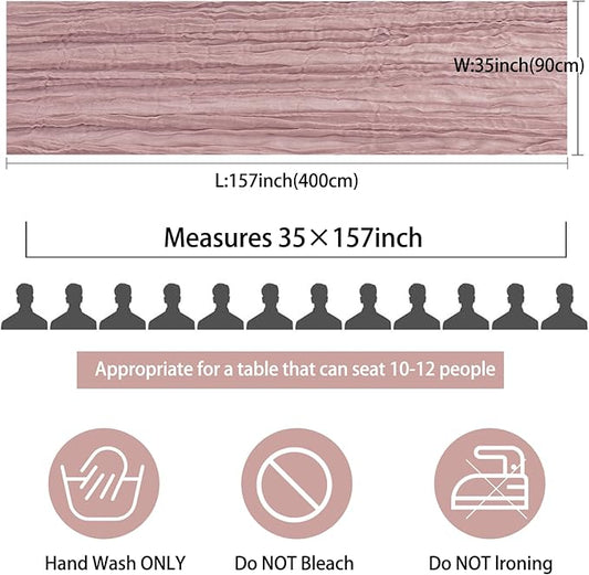 12 Pack 13Ft Cheesecloth Table Runner 35x157 Inch Boho Gauze Cheese Cloth Long Rustic Table Runner for Wedding Bridal Shower Birthday Party Table Decor (Dusty Pink)