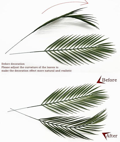 Artificial Palm Leaves Stem, Fake Tropical Palm Tree Leaf Plastic Greenery Plants Faux Areca Stems Jungle Boston Decoration for Indoor Outdoor Wedding Birthday Party Arrangement Table DIY Decor 12 Pcs