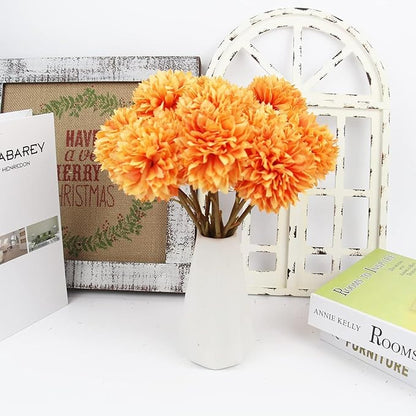 Tinsow Artificial Flowers Faux Ball Chrysanthemum Bouquet Flowers Bridal Wedding Bouquet for Home Garden Party Wedding Decoration (12, Black, Red, Orange)