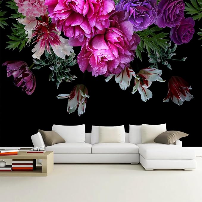 WFBHUA-Purple Peony Floral Wallpaper Mural Peel and Stick Large Self Adhesive Wall Mural for Living Room Bedroom 157“x108