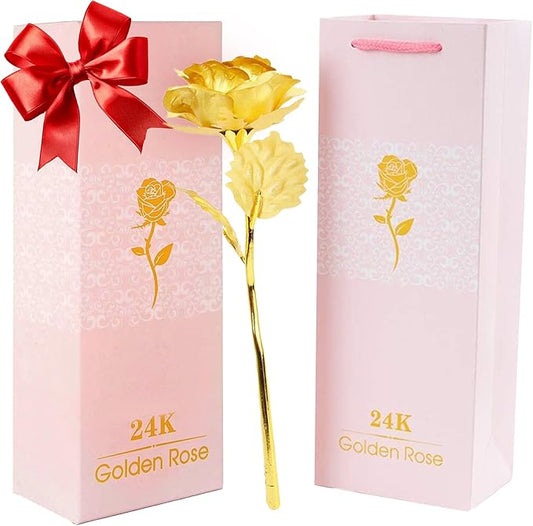 24k Gold Rose with Luxury Gift Box - 10-inch Golden Rose Metal Single Roses and Valentine's Day Gifts Idea for Women, Loved Ones, Mom, Wife, Girlfriend, Grandma, Mother's Day