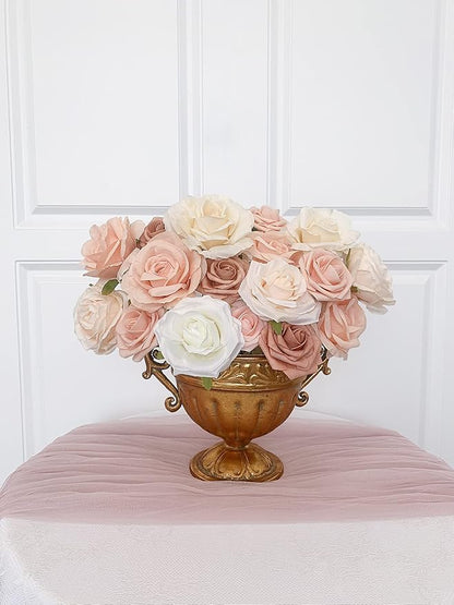 Roses Artificial Flowers Bouquet Combo Box Set Fake Flower Bulk for DIY Bridal Baby Shower Decorations Wedding Centerpieces for Table Silk Floral Arrangements Party Home Decor Indoor Peach