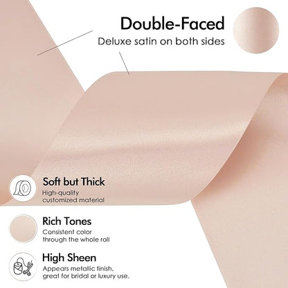 MEEDEE Rose Gold Satin 3 Inch Ribbon Lux Double Faced Satin Ribbon Christmas by 10 Yards Tree Ribbons Rose Gold Ribbons for Christmas Tree, Weddings, Flower Bouquet