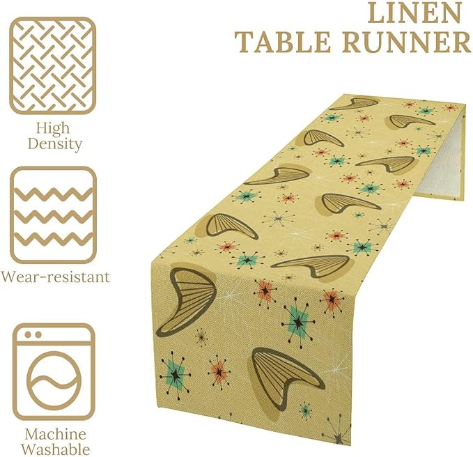 Mid Century Table Runner, Modern Atomic Pattern Absctract Geometric Retro 1950S 1960S Dinner Runner for Home Kitchen Dining Table Decoration, 13x90 Inch