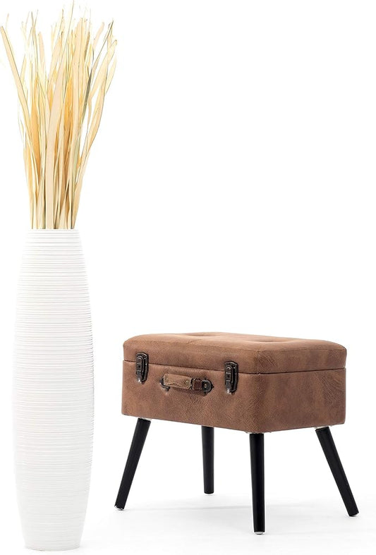 Leewadee Large 26″ Tall Floor Vase, White - Handcrafted Mango Wood for Pampas & Dried Stems
