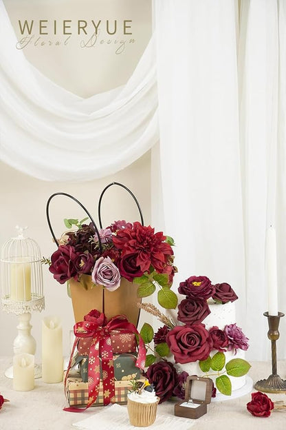 Burgundy Artificial Flowers Combo Box Wedding Decor,Fake Flowers,Flowers for Decoration,Silk Flowers for Home Decor Indoor,Cake Flowers,Faux Flowers for Crafts