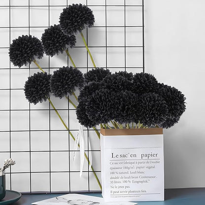 12 Pcs Black Artificial Chrysanthemums Flowers Silk Fake Mums Flowers for Halloween Ghothic Wedding Table Centerpiece Christmas Home Decor (12, Black)