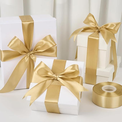 1-1/2 Inch Wide Champaign Gold Satin Ribbon, 50 Yards Solid Polyester Fabric Ribbon for Roses Making, Gift Wrapping, Christmas, Wedding Decorations, Crafts, Bows