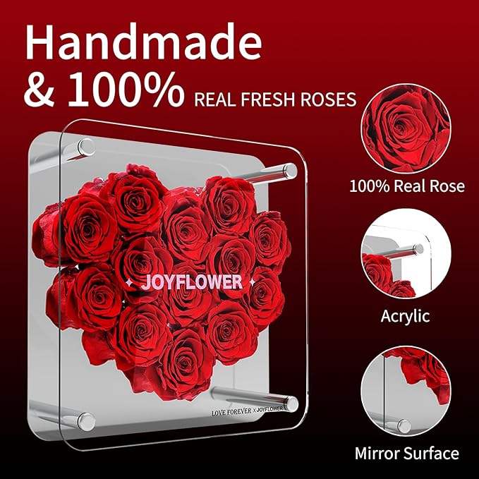JoyFlower Preserved Flowers for Her, Real Red Eternal Roses Birthday Gift with Elegant Gift Box Forever Flower for Girlfriend Wife Mom Women in Valentine's Mother's Day Wedding Anniversary Christmas