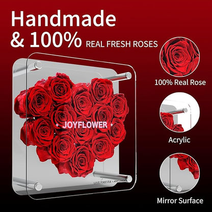 JoyFlower Preserved Flowers for Her, Real Red Eternal Roses Birthday Gift with Elegant Gift Box Forever Flower for Girlfriend Wife Mom Women in Valentine's Mother's Day Wedding Anniversary Christmas