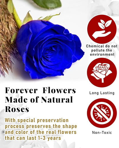 16 Flowers Forever Preserved Roses in Box, Forever Flowers Womens Birthday Gifts for Women Mothers Blue Rose Gift for Her Romantic Eternal Real Rose for Women Mom Wife