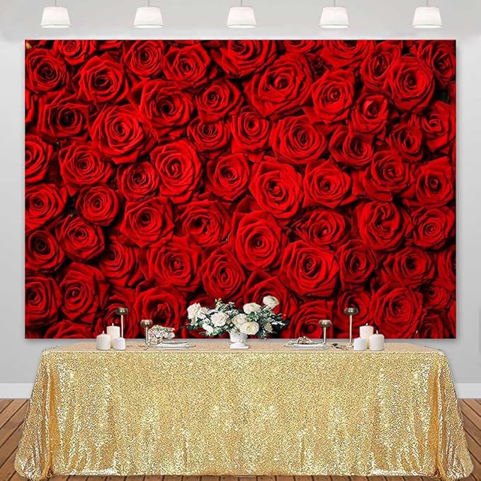 Red Rose Backdrop Flowers Rose Wall Photo Background Valentine's Day Backdrop Wedding Bridal Shower Photo Booth Mother's Day Birthday Party Dessert Table Banner Lovers Portraits Props 7x5ft