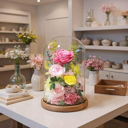 Flowers for Delivery Prime Preserved Flowers Rose in Glass Dome,Pink Rose Forever Flowers Birthday Gifts for Women Mom Grandma Friend for Her,Home Decor