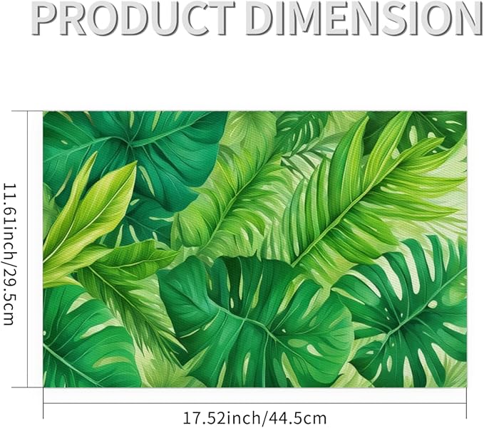 Green Summer Palm Leaf Placemats Set of 1 PVC Vinyl Non Slip Table Mats Waterproof Heat Resistant Place Mats Washable Wipeable Dining Table Mat for Kitchen Party Indoor Outdoor Decorative