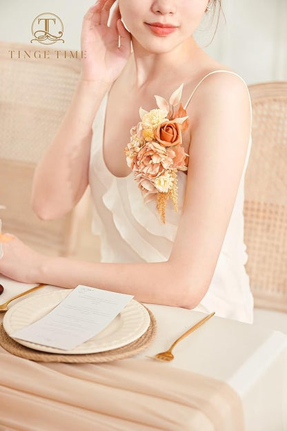 TINGE TIME 2pcs Wedding Shoulder Corsages Artificial Flowers Terracotta Cream, Mother of The Bride/Groom Corsage for Fall Wedding, Homecoming, Prom, Anniversary & Formal Dinner Party