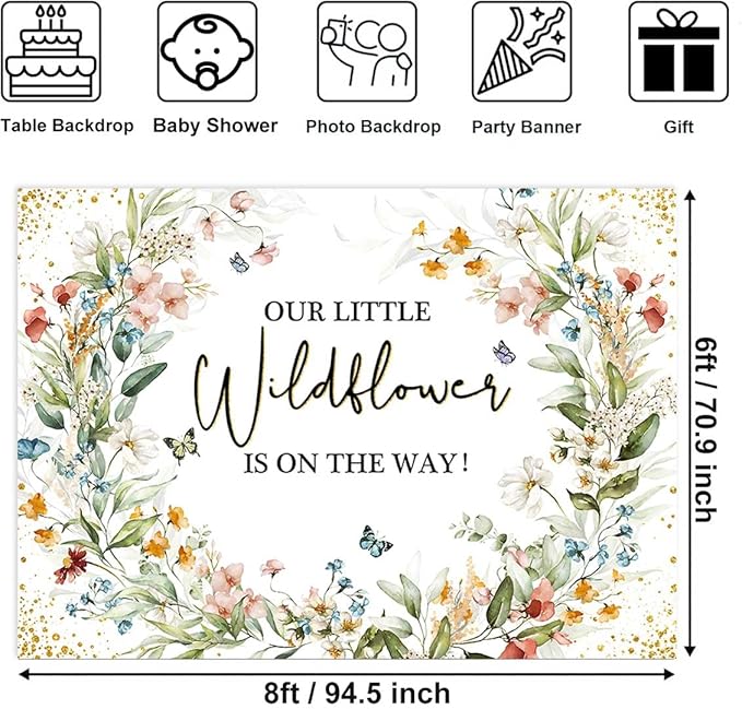 Sensfun Wildflower Baby Shower Backdrop Our Little Wildflower is On The Way Baby Shower Decorations Floral She is a Wildflower Girls' Baby Shower Party Banner Photography Background Photo Booth 8x6ft