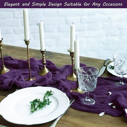 12 Pack 10Ft Cheesecloth Table Runner 35x120 Inch Boho Gauze Table Runner Rustic Cheese Cloth Long Romantic Table Runners for Wedding Bridal Shower Birthday Party Table Decor (Dark Purple)