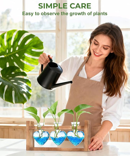 Nacome Plant Terrarium Propagation Stations: Christmas Gifts for Plant Lovers Women Mom Wife - Wooden Stand Tabletop Planter 3 Bulb Glass Vase Heart Shaped for Hydroponics Indoor Home Office Decor