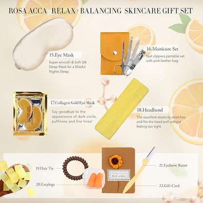 Skin Care Set for Women & Men, 28pcs Facial Kit at Home, Self Care Pamper Set, Birthday Gifts, Orange Spa Gift Baskets for Women, Serum, Face Cream, Bath Oil, Bath Bomb, Mothers Day, Christmas, Dad