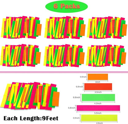 54ft UV Reactive Neon Streamers - Glow in the Dark Party Supplies for Wedding, Birthday Banners & Garlands