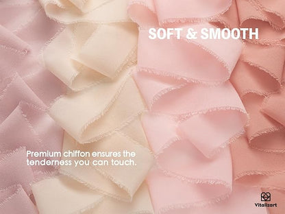 Vitalizart 9 Rolls 1.5" Pink & Nude Chiffon Silk Ribbon Handmade Fringe Total 27 Yd Frayed Edges Ribbons for Wedding Invitations Bridal Bouquets Gifts Wrapping Crafts Holiday Decor