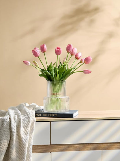 15 Pcs Deep Pink Tulips Artificial Flowers Faux Tulips Real Touch Latex Fake Flower Bouquet for Spring Wedding Home Décor Centerpiece Arrangements