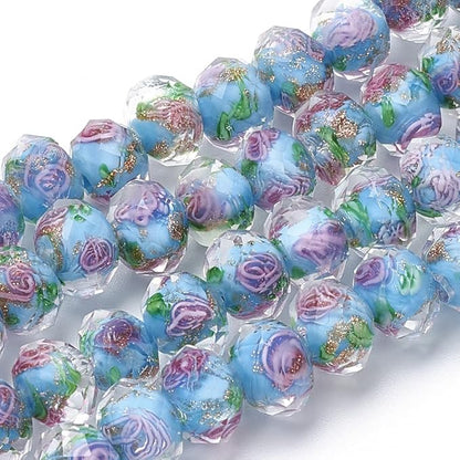 PH PandaHall 70pcs 6~8mm Gold Sand Lampwork Beads Glass Handmade Round Loose Beads for Rosary Making Jewelry Craft Making with 2mm Hole - Deep Sky Blue
