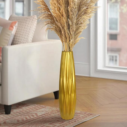 Gold Ceramic Tall Floor Vase,17.7 Inch Large Modern Flower Vases for Home Décor,Wicker Big Floor Vases Decorations for Farmhouse, Living Room,Bedroom,Standing Plastic Vase Decorative Tall