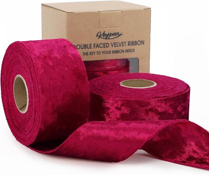 Christmas Velvet Ribbon Red 1-1/2 inch Wide Double-Sided Glossy Fabric Ribbons for Tree Decor Gift Wrapping Flower Bouquet DIY Crafts 10Yd