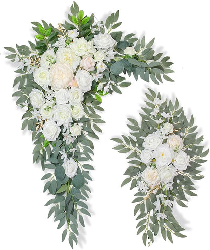 Artificial Flowers Wedding Arch Decor Arch Flowers (Set of 2) for Wedding Welcome Sign and Backdrop Decoration (New White)