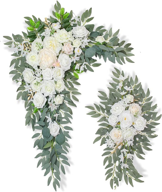 Artificial Flowers Wedding Arch Decor Arch Flowers (Set of 2) for Wedding Welcome Sign and Backdrop Decoration (New White)