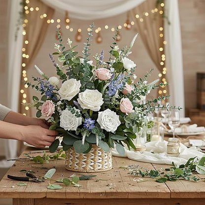 240Pcs 6 Kinds Mixed Eucalyptus Leaves Stems Bulk Artificial Silver Dollar Leaves Picks Dried Eucalyptus Bundle Faux Spray for Wedding Vase Bouquet Decor (Eucalyptus Leaves Stems-240)