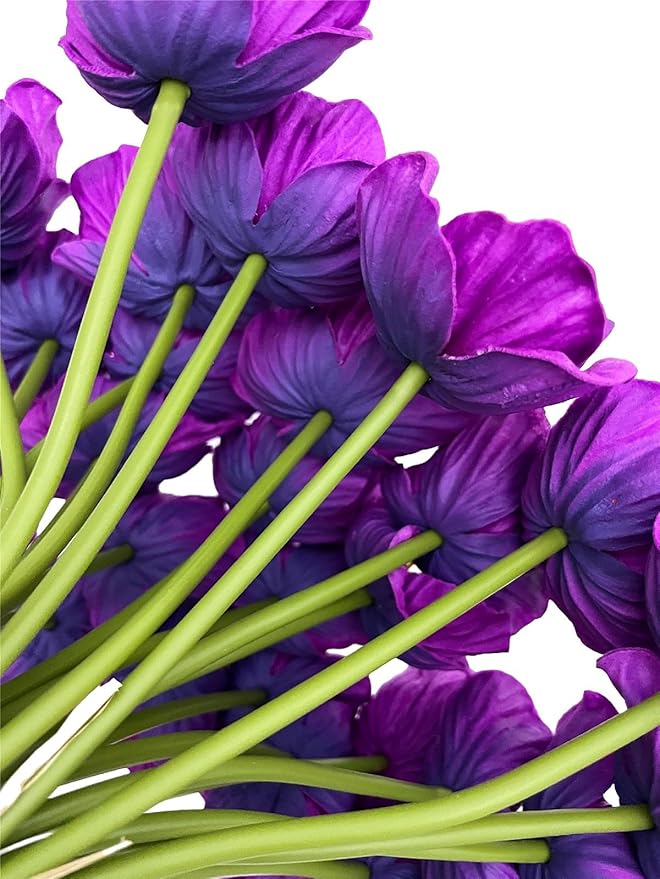 14Pcs Real Touch Anemone Poppy Bouquet for Artificial Flower Decor Kitchen Table Centerpiece Vase Home Greenery Wedding Holding Flowers Backdrop Arch Wall (Purplish Red)