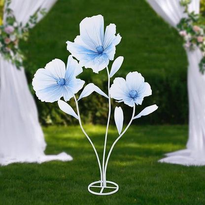 Giant Flowers for Decoration, Wedding Reception Essential, Large Artificial Silk Flower Set, 3-Head Giant Fake Flowers with Standing Stems and Base, 5.6ft Tall for Wedding & Home Decor (Blue)