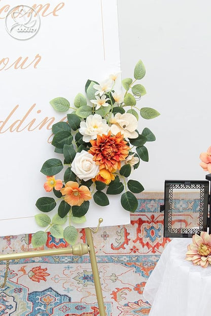 Pack of 2 Wedding Arch Decorations Artificial Hanging Flowers Floral Swag for Wedding Welcome Sign Backdrop Balloon Arch Home Party Bridal Ceremony Reusable(Orange)