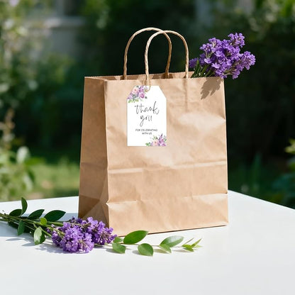 G2PLUS 50PCS Thank You Gift Tags with Twine, 3.3X2.2In Purple Floral Paper Tags for Wedding Favors, Baby Shower, Bridal Shower, Party Decorations