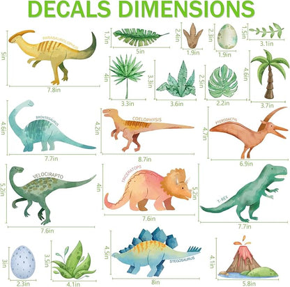 AOWDIAO Watercolor Dinosaur Wall Decals - 28 Pcs Peel and Stick Dino Decor for Boys’ Bedroom, Nursery & Classroom