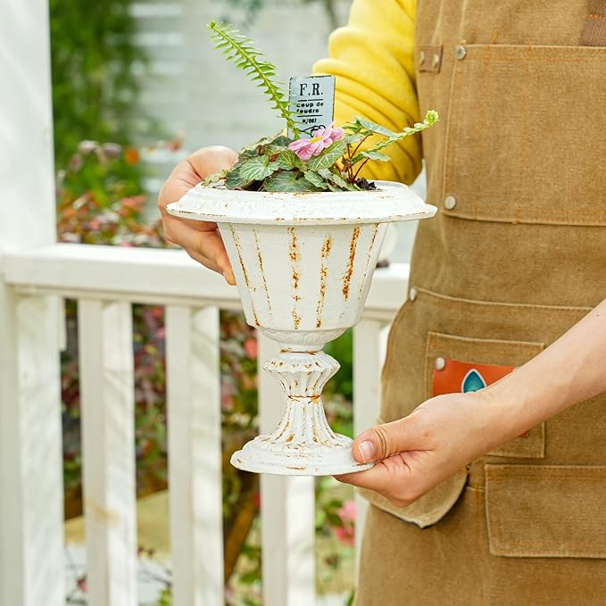 Sungmor Cast Iron Tabletop Flower Vase, Vintage Pretty French Urn Planter Design, 7" Tall 6.6" Wide Decorative Centerpieces Flower Stand Plants Holder, Artificial Flower Arrangements Home Decor