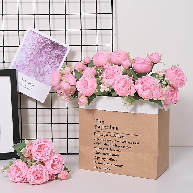 MARTINE MALL 8 Packs Peonies Artificial Flowers, Light Pink Artificial Peonies, Silk Peonies Flowers Fake Peonies Artificial Flowers Peonies Bouquet for Centerpiece Table Wedding Party Home Decor