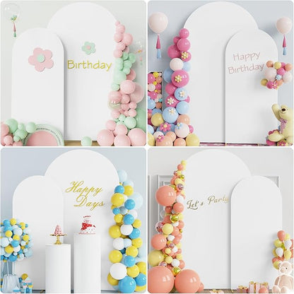 Putros Metal Arch Stand with Cover Set of 2 White Spandex Fitted Wedding Arch Cover and Round Top Chiara Backdrop Stand for Birthday Party Baby Shower Decoration 7.2FT, 6FT