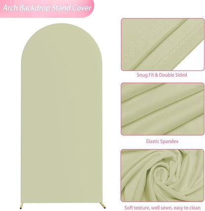 Wokceer 6FT Wedding Arch Cover Spandex Fitted Wedding Arches Stand Covers Round Top Chiara Arch Backdrop Cover for Birthday Party Ceremony Banquet Decoration Sage Green