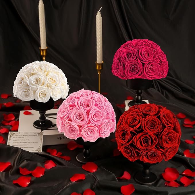 Eternal Rose Dome with Vintage Pedestal, 23 Forever Preserved Roses Arrangement for Home Decoration, Ideal Gift for Christmas,Valentine's Day, Mother's Day, Birthdays-White