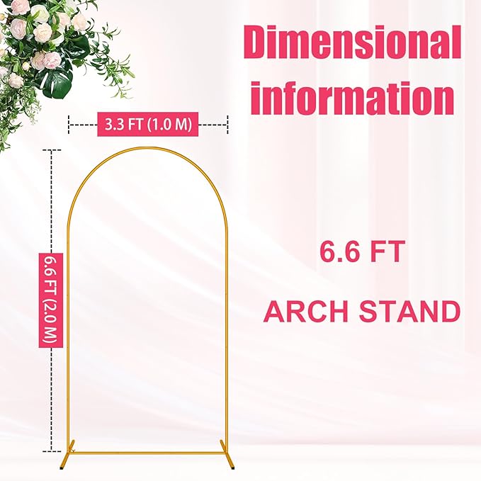 6.6 FT Arch Backdrop Stand, Metal Background Balloon Arch Stand, Baby Shower Backdrop Arch, Gold Arches for Party Decoration