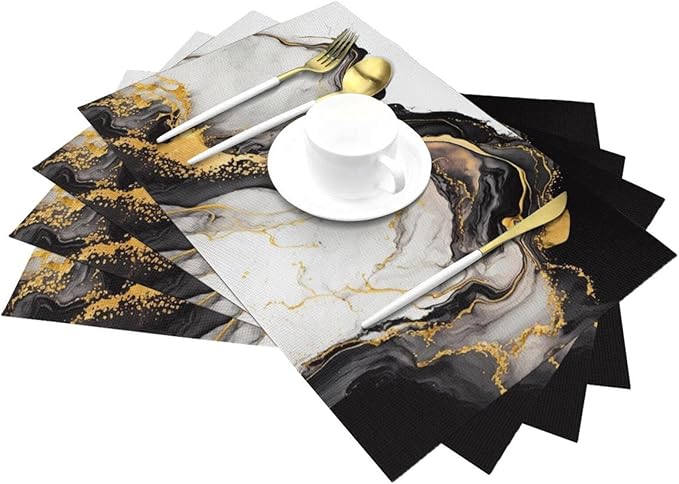 Placemats Set of 4 PVC Woven Place Mats Heat Resistant Easy to Clean for Indoor Outdoor Party Kitchen Dining Table Decoration 12"x18",Marble Pattern