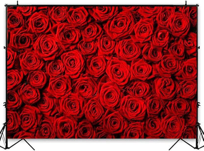 Avezano Valentine's Day Backdrop Rose Flower Wall Photo Background Red Rose Wedding Bridal Shower Photography Backdrop Mother's Day Birthday Party Dessert Table Banner (5x3ft)