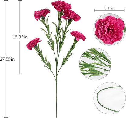 IPOPU 30 Heads Carnations Artificial Flowers 6PCS Silk Carnations 27.56in Artificial Flowers with Stems for Wedding Home Table Centerpieces Floral Arrangements(Hot Pink)