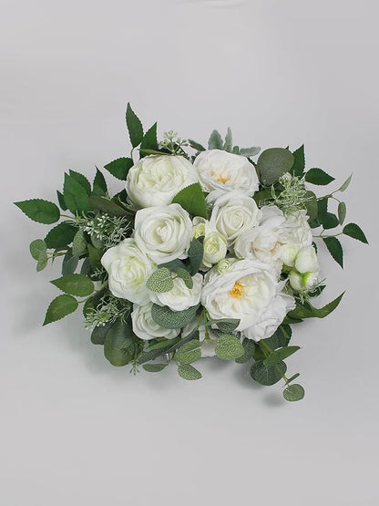 Rinlong Wedding Bouquets for Bride White Green Bridal Bouquet for Wedding Artificial Flowers Silk Bouquet White Lush Green