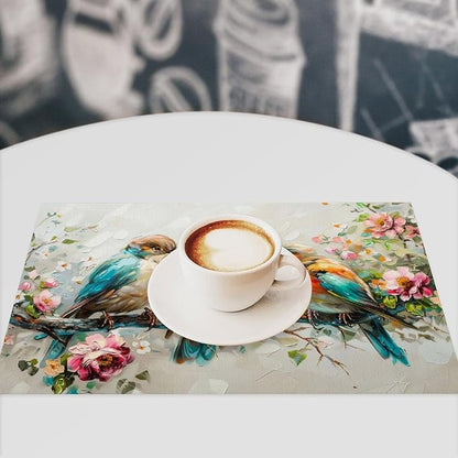 Botanical Birds Placemats Set of 6 Bird Pictures Farmhouse Rustic Flower Kitchen Mats Waterproof Washable Table Mats for Kitchen Dining Decoration 6 PCS